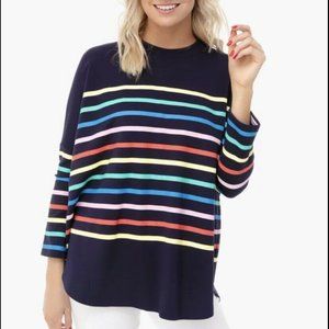 Navy Blue Rainbow Striped Evie Swing Sweatshirt - Pomander Place by Tuckernuck